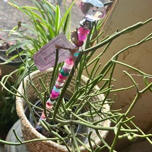 16.5” Glass Crystal Plant Stake Pink Shell Paw Beads Plant NWT Flower Buddy 🌸